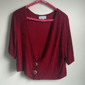 Vintage Red Textured Button Front Cropped Blouse — Matthew & David — 14W
